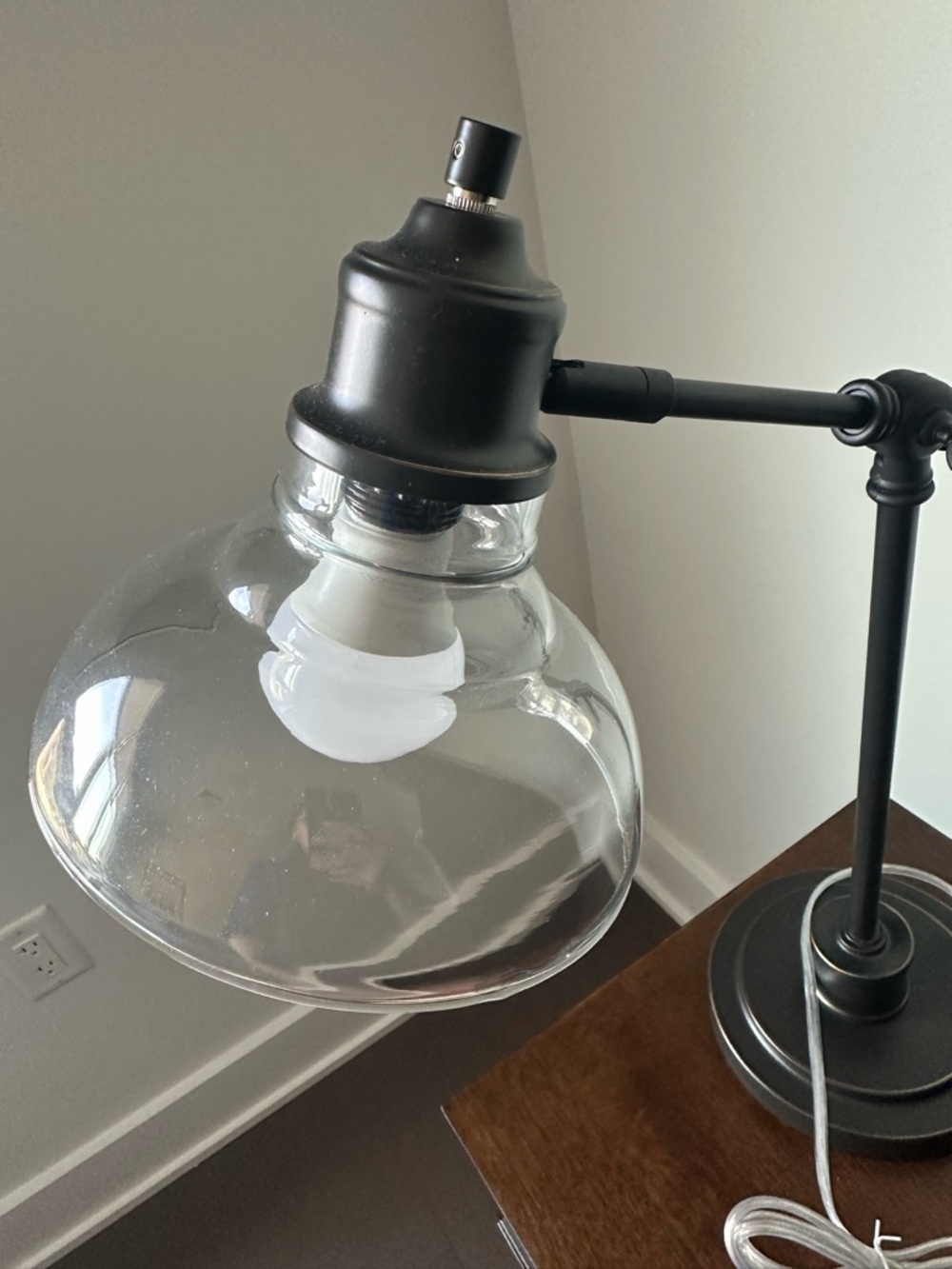 Clear Glass Shade Desk Lamp with Black Metal Finish